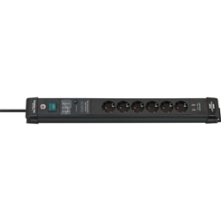 Brennenstuhl Premium-Line Steckdosenleiste 6-fach mit Überspannungsschutz bis zu 60.000A (Mehrfachsteckdose mit Schalter, 3m Kabel, 2-fach USB 3,1 A, Steckdosenleiste Wandmontage, Made in Germany) schwarz Nr. 1951160606