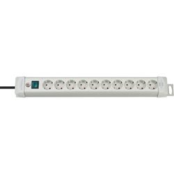 Brennenstuhl Premium-Line Steckdosenleiste 10-fach (Mehrfachsteckdose mit Schalter und 3m Kabel, Steckdosenleiste Wandmontage, Made in Germany) grau Nr. 1955500100