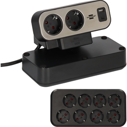Brennenstuhl ®estilo Duplex Tischsteckdosenleiste mit Schalter (Steckdosenleiste mit USB C Power Delivery, 1x USB C und 1x USB A, 10x Schutzkontakt-Steckdosen, 2m) silber/schwarz Nr. 1153580200