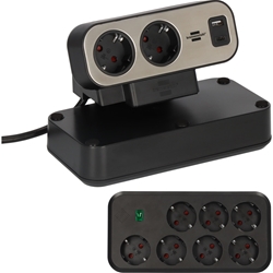Brennenstuhl ®estilo Duplex Tischsteckdosenleiste mit Schalter und Überspannungsschutz (Steckdosenleiste mit USB C Power Delivery, 1x USB C und 1x USB A, 9x Schutzkontakt-Steckdosen, 2m) silber/schwarz Nr. 1153580210