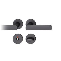 FSB AGL® 3 Drückergarnitur 72 1289, Rosette, rund, WC Schauscheibe/Notentriegelung, Vierkant 8mm, DIN Rechts, Stärke Abdeckung 7mm, TS 39-48mm, schwarz gestrahlt, Lagerung festdrehbar Nr. 0 72 1289 61954 0810