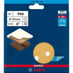 Bosch EXPERT C470 Schleifpapier, 8 Löcher, für Exzenterschleifer, 125mm, K 60, 5-tlg. Nr. 2608900804