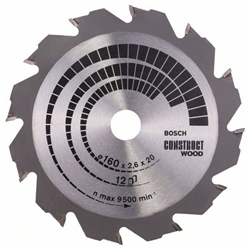 Bosch Kreissägeblatt Construct Wood, 160x20/16x2,6mm, 12 Zähne Nr. 2608640630