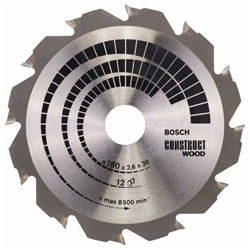 Bosch Kreissägeblatt Construct Wood, 180x30/20x2,6mm, 12 Zähne Nr. 2608640632