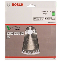 Bosch Kreissägeblatt Optiline Wood für Handkreissägen, 160x20/16x2,6mm, 48 Zähne Nr. 2608640732