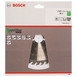 Bosch Kreissägeblatt Optiline Wood für Handkreissägen, 184x30x2,6mm, 36 Zähne Nr. 2608640611