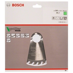 Bosch Kreissägeblatt Optiline Wood für Handkreissägen, 190x30x2,6mm, 36 Zähne Nr. 2608640616