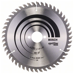 Bosch Kreissägeblatt Optiline Wood für Handkreissägen, 190x30x2,6mm, 48 Zähne Nr. 2608640617