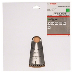 Bosch Kreissägeblatt Optiline Wood für Tischkreissägen, 250x30x3,2mm, 80 Zähne Nr. 2608640660