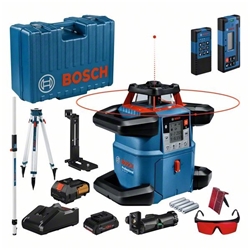 Bosch Rotationslaser GRL 600 CHV + BT170HD, GR240, im Lieferumfang enthalten: Laser-Empfänger LR 60 Prof., Empfängerhalterung RB 60 Prof., Fernbedienung RC 6 Prof., 1 x Akku ProCORE18V 4.0Ah, Schnellladegerät GAL 18V-40 Prof., Akku-Adapter BA 1 Prof., Wandhalter WM 6 Prof., 4 x Batterie LR20 1,5V (D), 4 x 1,5 V-LR6-Batterie (AA), Laserzieltafel, Lasersichtbrille (rot), Handwerkerkoffer, Baustativ