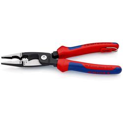 Knipex Elektro-Installationszange mit Mehrkomponenten-Hüllen, mit integrierter Befestigungsöse zum Anbringen einer Absturzsicherung schwarz atramentiert 200 mm (SB-Karte/Blister) Nr. 13 82 200 T BK