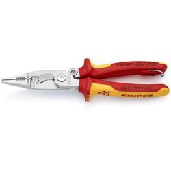 Knipex Elektro-Installationszange isoliert mit Mehrkomponenten-Hüllen, VDE-geprüft, mit integrierter isolierter Befestigungsöse zum Anbringen einer Absturzsicherung verchromt 200 mm (SB-Karte/Blister) Nr. 13 96 200 T BK