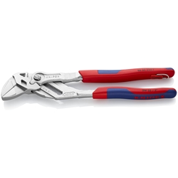 Knipex Zangenschlüssel Zange und Schraubenschlüssel in einem Werkzeug mit Mehrkomponenten-Hüllen, mit integrierter Befestigungsöse zum Anbringen einer Absturzsicherung verchromt 250 mm (SB-Karte/Blister) Nr. 86 05 250 T BK