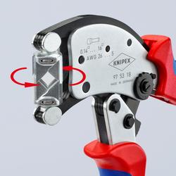 Knipex Twistor®16 Selbsteinstellende Crimpzange für Aderendhülsen mit drehbarem Crimpkopf mit Mehrkomponenten-Hüllen verchromt 200 mm (SB-Karte/Blister) Nr. 97 53 18 SB