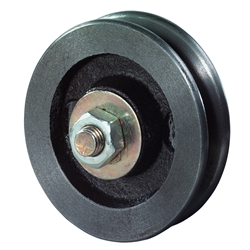 Tür-Rolle, Rad Ø 90/74mm, Radb. 21mm, Gleitlager und Achse, Radk. Guss, Tragkr. 50kg Nr. A15.090