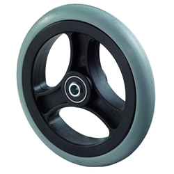 Rad, pannensicher 2-Komponenten, Rad Ø 100mm, Gummi grau, Radb. 32mm, Nabenl. 36mm, Kugellager, Radk. Kunststoff, Tragkr. 50kg Nr. A86.100