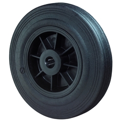 Rad, Rad Ø 250mm, Gummi schwarz, Radb. 50mm, Nabenl. 60mm, Rollenlager, Radk. Kunststoff, Tragkr. 250kg Nr. B45.250