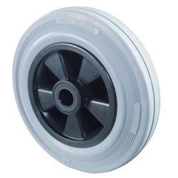 Rad, Rad Ø 125mm, Gummi grau, Radb. 37,5mm, Nabenl. 50mm, Rollenlager, Radk. Kunststoff, Tragkr. 100kg Nr. B46.125