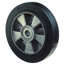 Rad, Rad Ø 200mm, Elastik-Reifen schwarz, Radb. 50mm, Nabenl. 60mm, Kugellager, Radk. Aluminium, Tragkr. 450kg Nr. B80.200