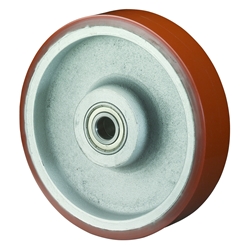 Rad, Rad Ø 300mm, Guss-Polyurethan orange 95+/-3 Shore A, Radb. 100mm, Nabenl. 100mm, Kugellager, Radk. Guss, Tragkr. 2.800kg Nr. C10.307