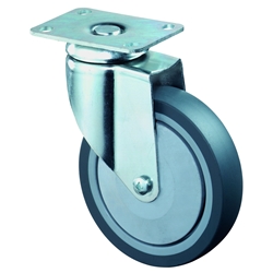 Apparate-Lenkrolle, Rad Ø 150mm, Gummi grau, Radb. 32mm, BH 192mm, Kugellager, Radk. Kunststoff, mit Platte, PG 94x64mm, Tragkr. 100kg Nr. C100.A85.151