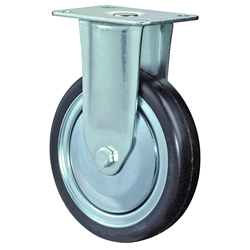 Apparate-Bockrolle, Rad Ø 80mm, Gummi schwarz, Radb. 30mm, BH 115mm, Kugellager, Radk. Stahl, mit Platte, PG 94x64mm, Tragkr. 80kg Nr. C110.A89.080