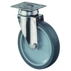 Apparate-Lenkrolle, Rad Ø 75mm, Gummi grau, Radb. 24mm, BH 101mm, Gleitlager, Radk. Kunststoff, mit Platte, PG 60x60mm, Tragkr. 60kg Nr. G100.A80.076