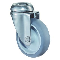 Apparate-Lenkrolle, Rad Ø 125mm, Gummi grau, Radb. 28mm, BH 156mm, Gleitlager, Radk. Kunststoff, mit Rückenloch, Rückenl. Ø 12mm, Tragkr. 70kg Nr. G101.A80.126