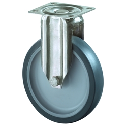 Apparate-Bockrolle, Rad Ø 100mm, Gummi grau, Radb. 28mm, BH 136mm, Gleitlager, Radk. Kunststoff, mit Platte, PG 76x70mm, Tragkr. 60kg Nr. G110.A80.100