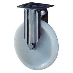 Apparate-Bockrolle, Rad Ø 50mm, Kunststoff weiß, Radb. 18mm, BH 70mm, Gleitlager, Radk. Kunststoff, mit Platte, PG 60x60mm, Tragkr. 55kg Nr. G110.A90.051