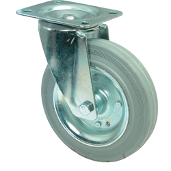 Lenkrolle, Rad Ø 100mm, Gummi grau, Radb. 30mm, BH 128mm, Rollenlager, Radk. Stahl, mit Platte, PG 104x80mm, Tragkr. 70kg Nr. L400.B56.100