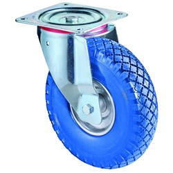 Lenkrolle, Rad Ø 260mm, Polyurethan blau, Radb. 85mm, BH 295mm, Rollenlager, Radk. Stahl, mit Platte, PG 175x175mm, Tragkr. 160kg Nr. L400.C91.262