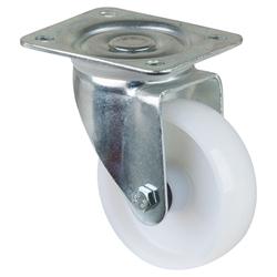 Lenkrolle, Rad Ø 100mm, Kunststoff weiß, Radb. 30mm, BH 132mm, Rollenlager, Radk. Kunststoff, mit Platte, PG 105x85mm, Tragkr. 175kg Nr. LB500.B10.100