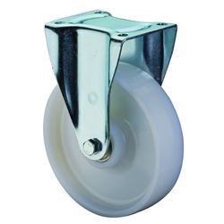 Schwerlast-Bockrolle, Rad Ø 150mm, Kunststoff weiß, Radb. 40mm, BH 195mm, Kugellager, Radk. Kunststoff, mit Platte, PG 135x110mm, Tragkr. 400kg Nr. N110.B15.151