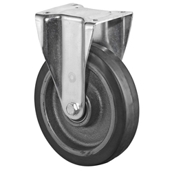 Schwerlast-Bockrolle, Rad Ø 100mm, Elastik-Reifen schwarz, Radb. 50mm, BH 153mm, Kugellager, Radk. Guss, mit Platte, PG 138x110mm, Tragkr. 210kg Nr. N110.B81.100