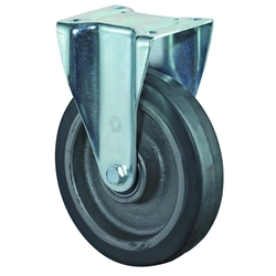 Schwerlast-Bockrolle, Rad Ø 150mm, Elastik-Reifen schwarz, Radb. 50mm, BH 209mm, Kugellager, Radk. Guss, mit Platte, PG 138x110mm, Tragkr. 350kg Nr. N110.B81.151