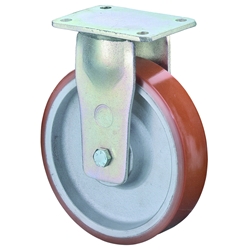 Schwerlast-Bockrolle, Rad Ø 80mm, Guss-Polyurethan orange 95+/-3 Shore A, Radb. 36mm, BH 140mm, Kugellager, Radk. Guss, mit Platte, PG 100x85mm, Tragkr. 250kg Nr. RR110.C10.080