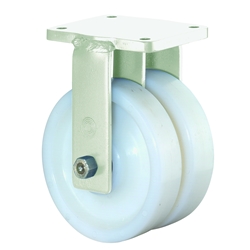 Schwerlast-Doppel-Bockrolle, Rad Ø 250mm, Kunststoff weiß, Radb. 2x60mm, BH 314mm, Kugellager, Radk. Kunststoff, mit Platte, PG 175x140mm, Tragkr. 2.000kg Nr. S110.B15.251