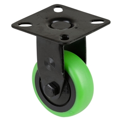 Bockrolle, Rad Ø 50mm, Thermoplastischer Gummi (TPR) grün, Radb. 20mm, BH 73mm, Kugellager, Radk. Kunststoff, mit Platte, PG 54x54mm, Tragkr. 50kg Nr. A810.A85.050.04