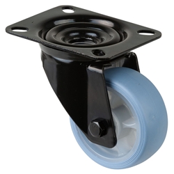 Lenkrolle, Rad Ø 80mm, Thermoplastischer Gummi (TPR) hellblau, Radb. 32mm, BH 105mm, Kugellager, Radk. Kunststoff, mit Platte, PG 104x80mm, Tragkr. 100kg Nr. L800.B44.081.05