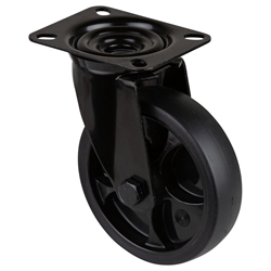 Lenkrolle, Rad Ø 100mm, Thermoplastischer Gummi (TPR) schwarz, Radb. 32mm, BH 155mm, Rollenlager, Radk. Kunststoff, mit Platte, PG 104x80mm, Tragkr. 120kg Nr. L800.B44.126.06