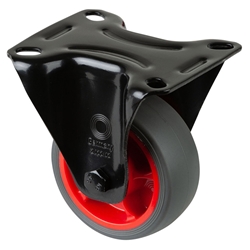 Bockrolle, Rad Ø 80mm, Thermoplastischer Gummi (TPR) grau, Radb. 32mm, BH 105mm, Rollenlager, Radk. Kunststoff, mit Platte, PG 104x80mm, Tragkr. 100kg Nr. L810.B44.081.03