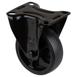 Bockrolle, Rad Ø 100mm, Thermoplastischer Gummi (TPR) schwarz, Radb. 32mm, BH 128mm, Rollenlager, Radk. Kunststoff, mit Platte, PG 104x80mm, Tragkr. 110kg Nr. L810.B44.101.06