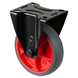 Bockrolle, Rad Ø 125mm, Thermoplastischer Gummi (TPR) grau, Radb. 32mm, BH 155mm, Rollenlager, Radk. Kunststoff, mit Platte, PG 104x80mm, Tragkr. 120kg Nr. L810.B44.126.03