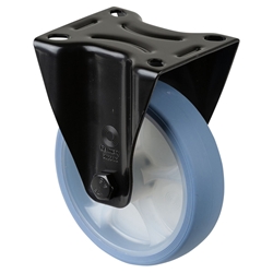 Bockrolle, Rad Ø 125mm, Thermoplastischer Gummi (TPR) hellblau, Radb. 32mm, BH 155mm, Rollenlager, Radk. Kunststoff, mit Platte, PG 104x80mm, Tragkr. 120kg Nr. L810.B44.126.05