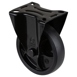 Bockrolle, Rad Ø 125mm, Thermoplastischer Gummi (TPR) schwarz, Radb. 32mm, BH 155mm, Rollenlager, Radk. Kunststoff, mit Platte, PG 104x80mm, Tragkr. 120kg Nr. L810.B44.126.06