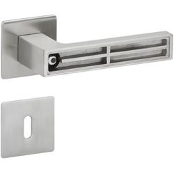 Bad-Drückergarnitur 1682 MAG TEMPTATION mit Einleger, mit MAGCLIP Rosetten 2611 FL, Ausf. BAD mit WC Riegel kantig 3220/3225, 6mm Vierkant, mit Hülse 7/8mm, mit Rückholfeder, TS 37-47mm, Oberfl. 20 (PVD Edelstahlfarben/matt schwarz) Nr. 30004