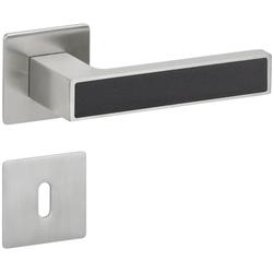 Bad-Drückergarnitur 1682 MAG TEMPTATION mit Einleger, mit MAGCLIP Rosetten 2611 FL, Ausf. BAD mit WC Riegel kantig 3220/3225, 6mm Vierkant, mit Hülse 7/8mm, mit Rückholfeder, TS 37-47mm, Oberfl. 20 (PVD Edelstahlfarben/matt schwarz) Nr. 30004