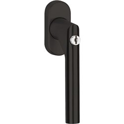 DK-Fenstergriff 1802 DKI BASIC 02, Stiftlänge 24/31mm + 36/42mm vorstehend, Druckzylinder E45 im Griffteil, Schrauben M5x50mm, für einbruchhemmende Fenster nach DIN EN 1627, Oberfl. 72 (Smoke Black) Nr. 46397