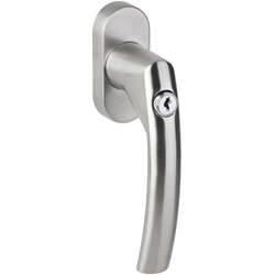 DK-Fenstergriff 1807 DKI BASIC 07, Stiftlänge 24/31mm + 36/42mm vorstehend, Druckzylinder E45 im Griffteil, Schrauben M5x50mm, für einbruchhemmende Fenster nach DIN EN 1627, Oberfl. 60 (Edelstahl matt) Nr. 45568